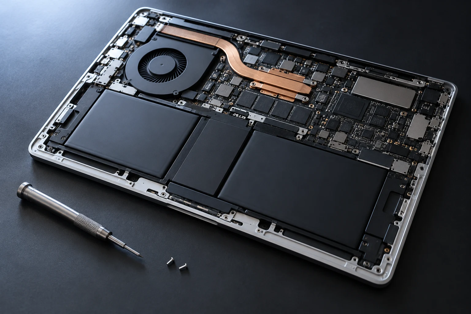 Concept image of a laptop opened for inspection